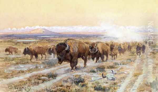 The Bison Trail Oil Painting by Charles Marion Russell