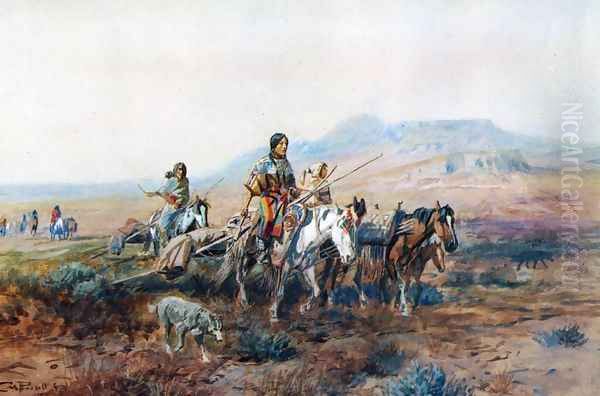 When the Trail Was Long Between Camps Oil Painting by Charles Marion Russell