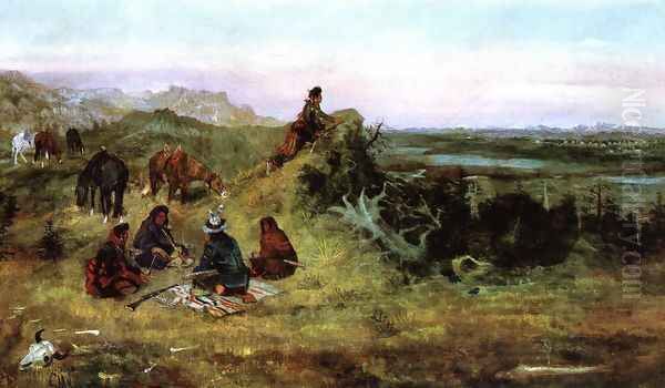 The Piegans Preparing to Steal Horses from the Crows Oil Painting by Charles Marion Russell