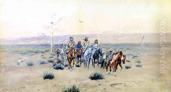 Trappers Crossing the Prarie Oil Painting by Charles Marion Russell