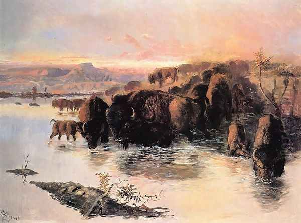 The Buffalo Herd Oil Painting by Charles Marion Russell