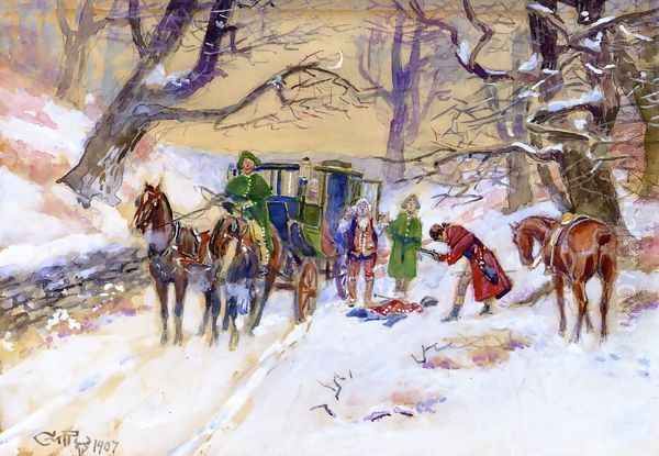 Holdup on the Boston Road Oil Painting by Charles Marion Russell