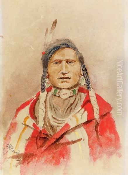 Portrait of an Indian Oil Painting by Charles Marion Russell