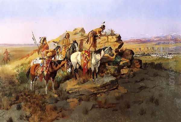 Watching the Settlers Oil Painting by Charles Marion Russell