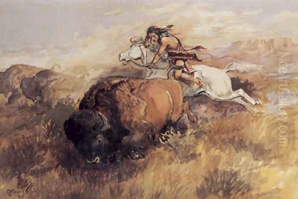 Indian On White Horse Oil Painting by Charles Marion Russell