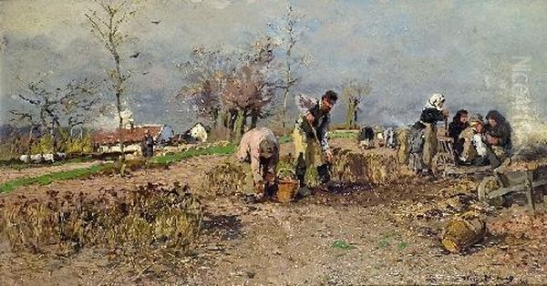 Kartoffelernte Oil Painting by Hugo Muhlig