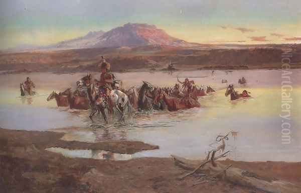 Fording The Horse Herd 1900 Oil Painting by Charles Marion Russell