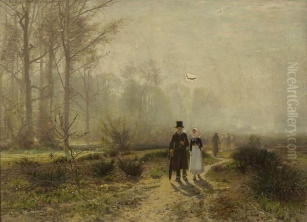 Sonntagsspaziergang Am Waldrand Oil Painting by Hugo Muhlig