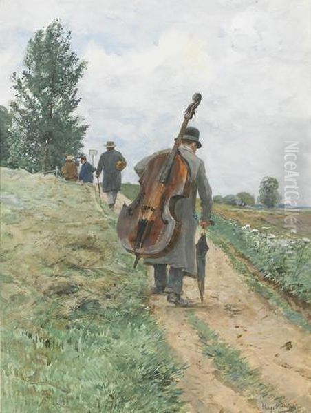 Musikanten Auf Dem Feldweg Oil Painting by Hugo Muhlig