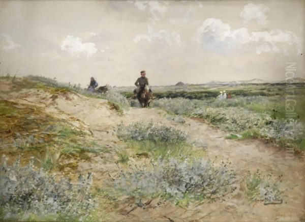 Eselreiter In Den Dunen. Oil Painting by Hugo Muhlig