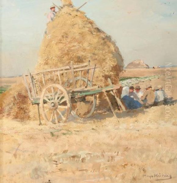 Rast Bei Der Heuernte Oil Painting by Hugo Muhlig