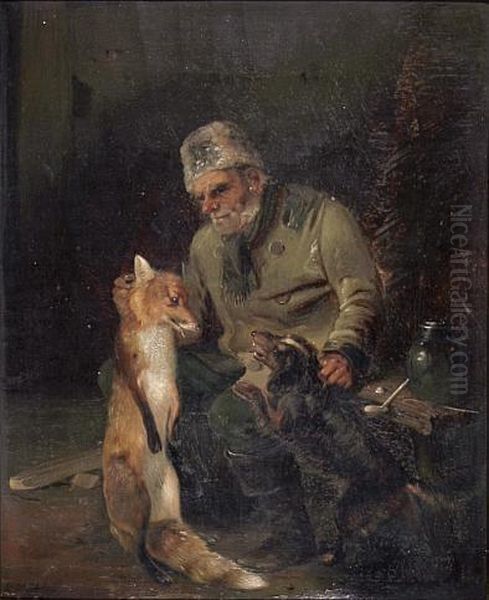 Kaukasischer Jager Mit Erlegtem Fuchs Oil Painting by Hugo Muhlig