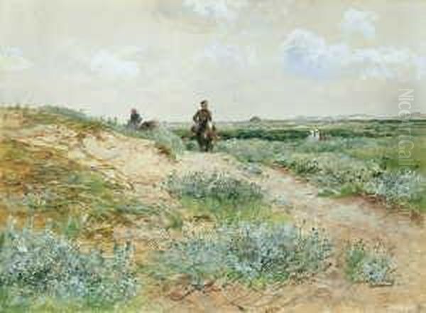 Dunenlandschaft An Der Belgischen Kuste Mit Einem Reiter. Oil Painting by Hugo Muhlig