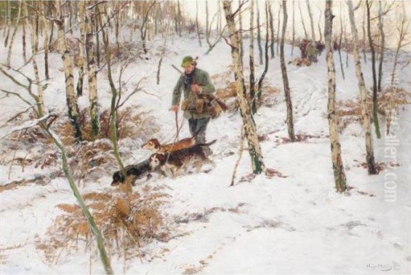 Jager Im Wald (huntsman In A Wood) Oil Painting by Hugo Muhlig