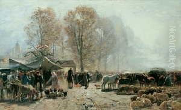 Viehmarkt In Hessen. Oil Painting by Hugo Muhlig