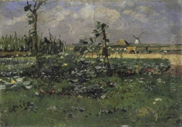 Sommerlandschaft Mit Windmuhle Oil Painting by Hugo Muhlig