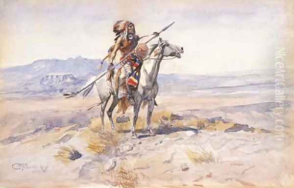 Indian on Horseback 2 Oil Painting by Charles Marion Russell