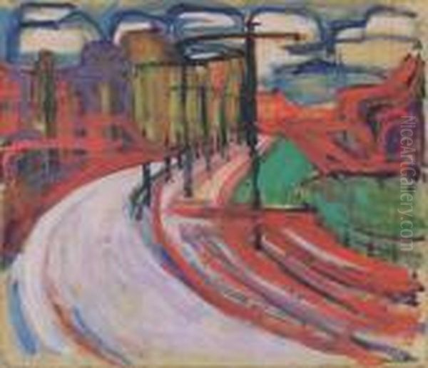 Stadtlandschaft In Basel Oil Painting by Albert Muller