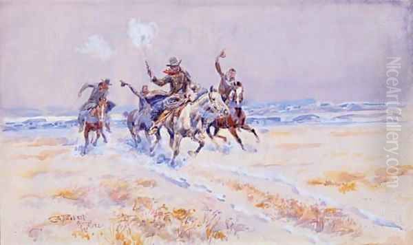 Cowboys on the Plains Oil Painting by Charles Marion Russell