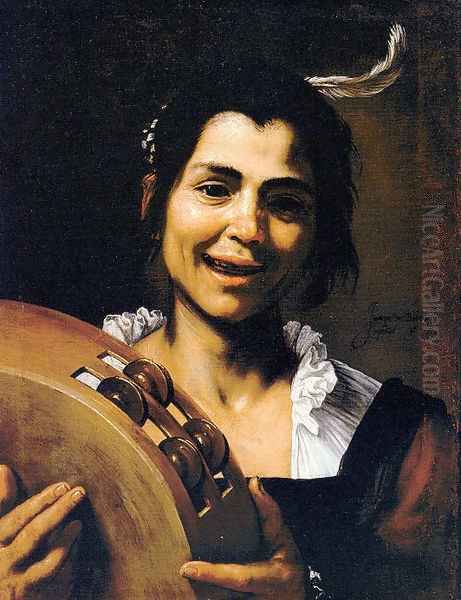 Girl with a Tambourine (Allegory of Hearing) 1637 Oil Painting by Jusepe de Ribera