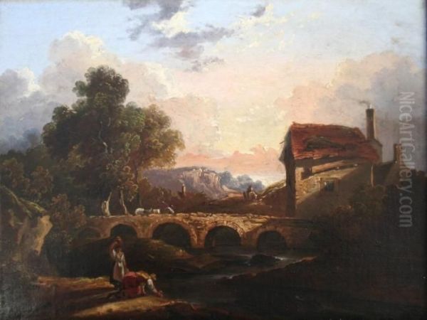 Country Landscape With Figures Oil Painting by William James Muller