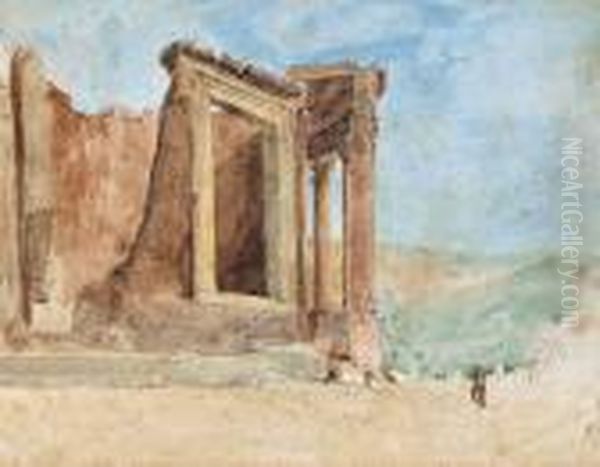 Figures Before The Acropolis Oil Painting by William James Muller