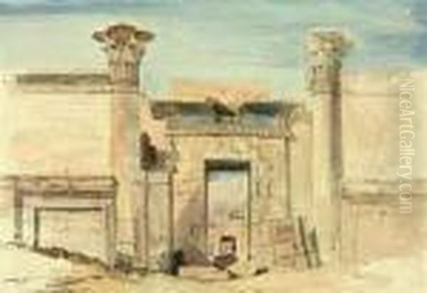 The Entrance To The Small Temple At Medinet Habu, Luxor, Egypt Oil Painting by William James Muller