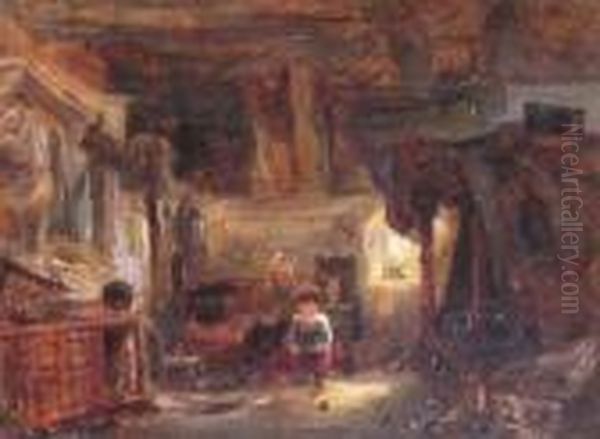 Cottage Interior With Mother And Child Oil Painting by William James Muller