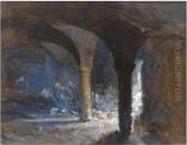 Crypt Of The Bishop's Palace During The Bristol Riots Oil Painting by William James Muller