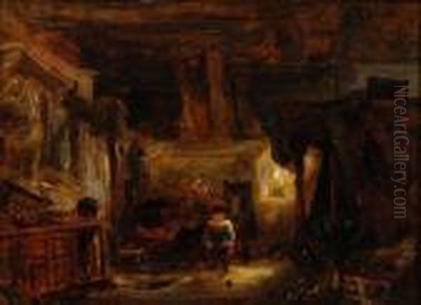 Cottage Interior With Woman And Child Oil Painting by William James Muller