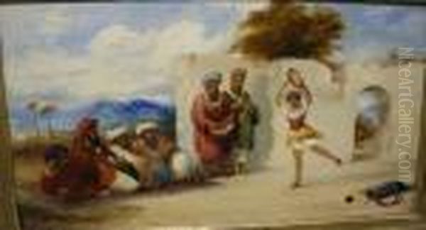 Middle Eastern Men Watching A Performer Oil Painting by William James Muller