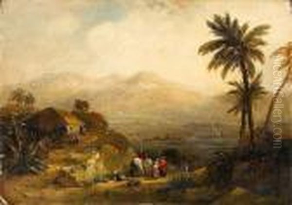 Figures In A North African Landscape Oil Painting by William James Muller