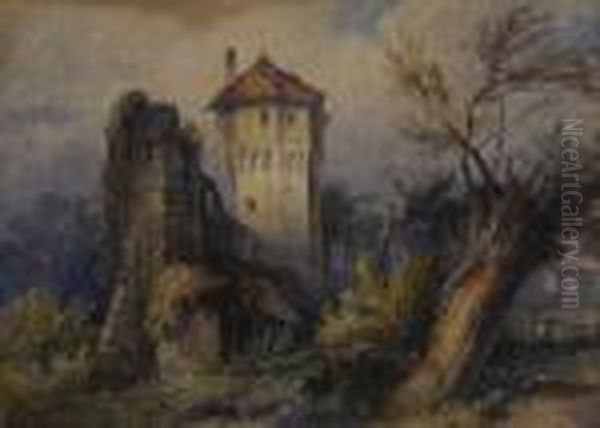 [continental Ruined Castle] Oil Painting by William James Muller