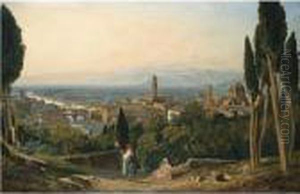 View Of Florence And The River Arno From St Miniato Oil Painting by William James Muller