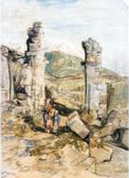 Figures By Classical Ruins On Mount Athos, Lycia Oil Painting by William James Muller