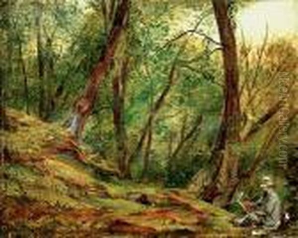 An Artist At Work Beneath Trees Oil Painting by William James Muller