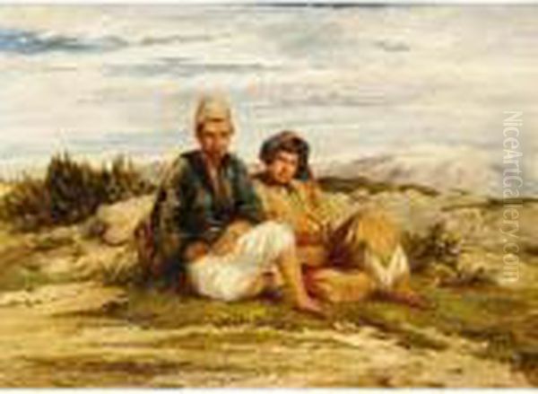 Two Oriental Boys Resting In A Landscape Oil Painting by William James Muller