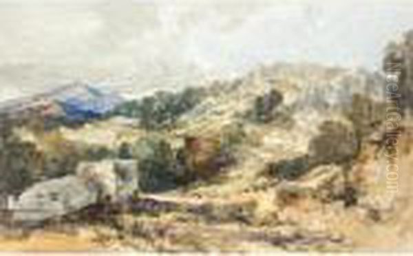 View From The South East Of The 
Pillar Tomb And The Roman Acropolis At Xanthus, Lycia, With Rock Tombs 
In The Cliff Face Oil Painting by William James Muller