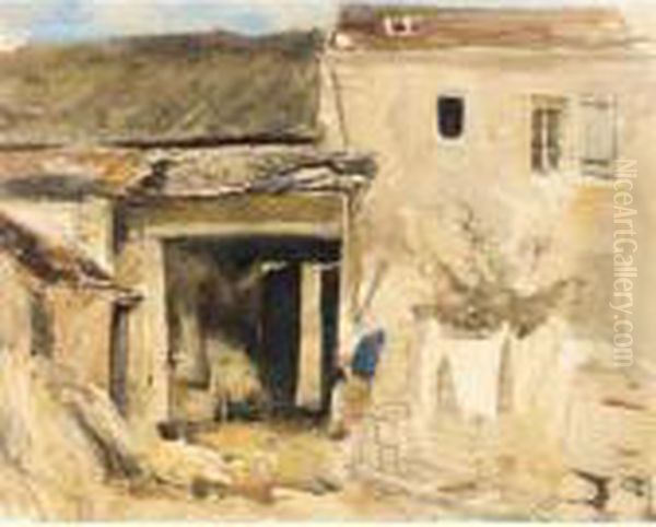 A French Farmhouse Oil Painting by William James Muller