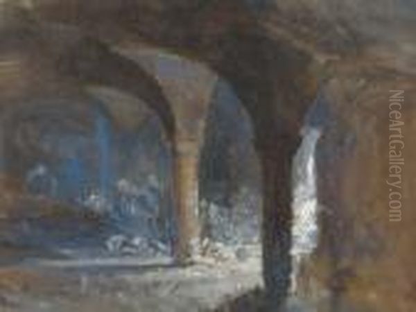 'the Crypt Of The Bishop's Palace In Wells' Oil Painting by William James Muller