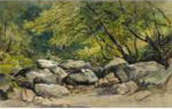 A Rocky Stream, Lyndale, Devon Oil Painting by William James Muller