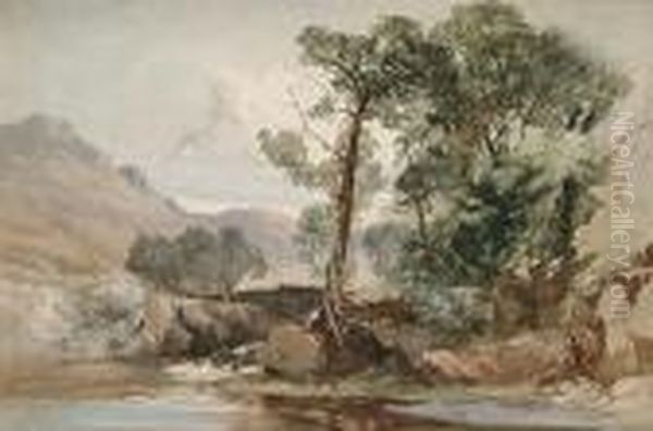 River Landscape Oil Painting by William James Muller