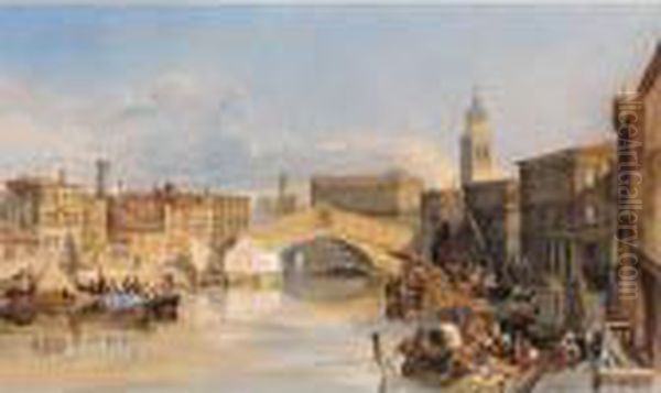 The Rialto Bridge, Venice Oil Painting by William James Muller