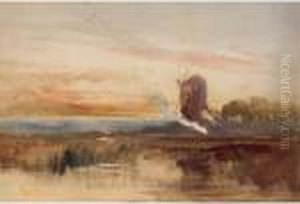 Windmill At Sunset Oil Painting by William James Muller