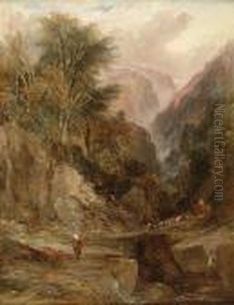 Crossing The Ravine Oil Painting by William James Muller