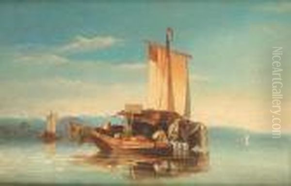 A Zurich Fishing Boat Oil Painting by William James Muller