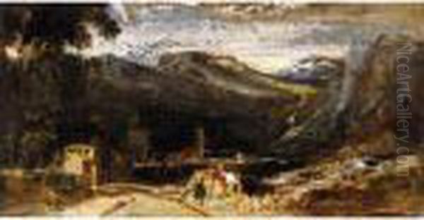 A Continental Mountainous Landscape Oil Painting by William James Muller