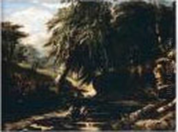 Boys Fishing In A River Oil Painting by William James Muller