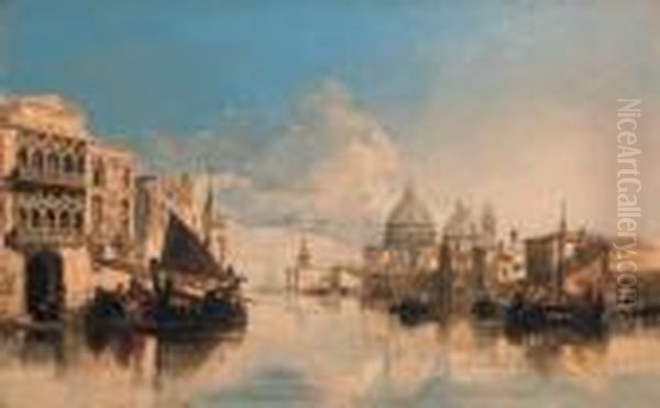 A Venetian Capriccio With The Dogana And Santa Maria Della Salute Oil Painting by William James Muller