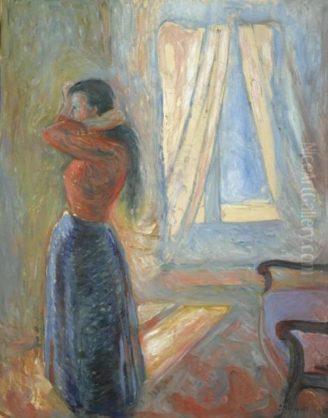 Kvinne Som Speiler Seg (woman Looking In The Mirror) Oil Painting by Edvard Munch